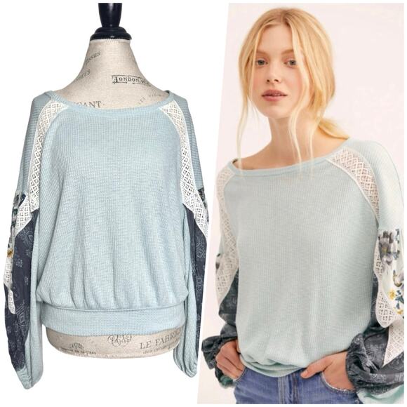 Free People Tops - Free People | Women | Casual Clash Mint Mixed Media Balloon Sleeve Top | Small